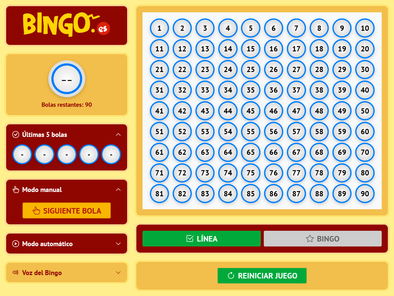 Juego gratis de bingo 90 bolas