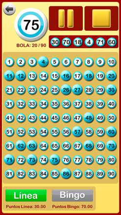 Juego bingo de 90 bolas