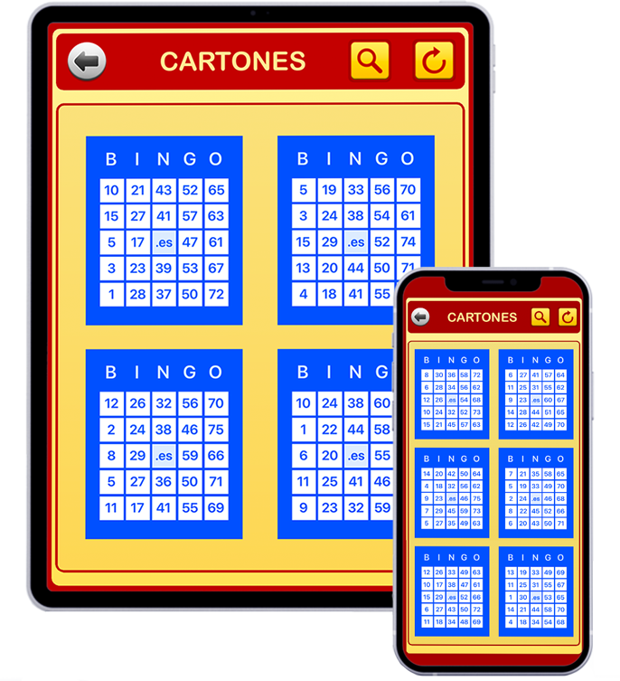 Cartones de bingo 75 en la app