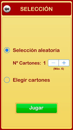 Pantalla selección de cartones