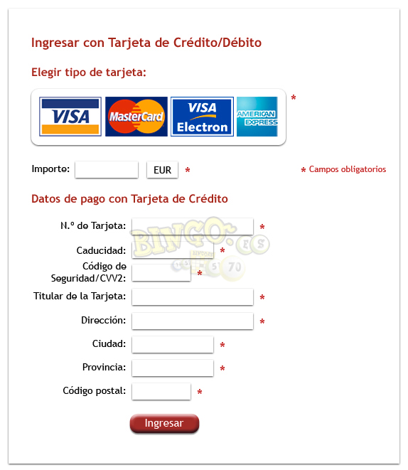 espía combinación caridad Métodos de pago en un bingo online: Tarjeta de Crédito/Débito