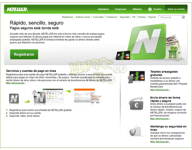 Pagina de Inicio de NETELLER