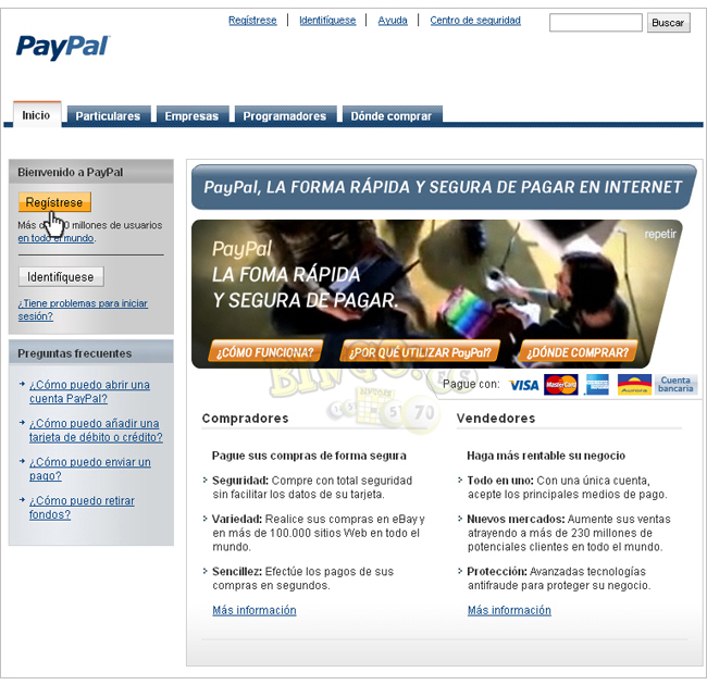 Página de Inicio de PayPal