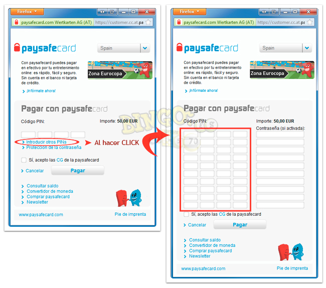 Pago con Paysafecard en bingo