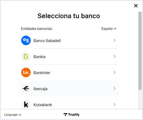 Listado de bancos soportados por Trustly