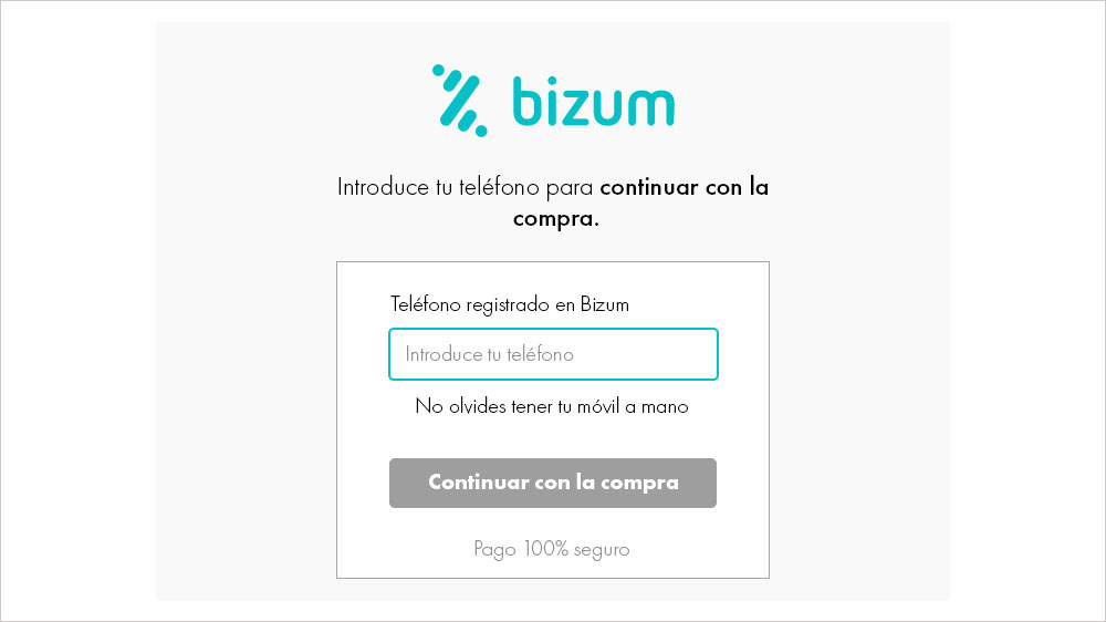 Introducir el número de teléfono registrado en Bizum
